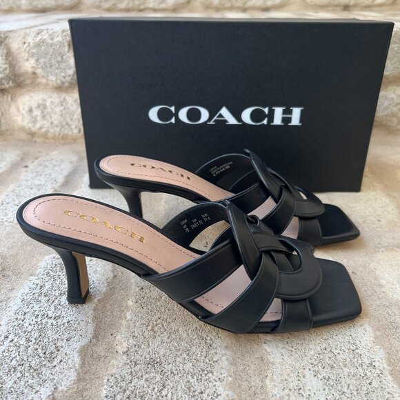 Coach Tillie black heel sandal 7 B NEW NWT - Picture 1 of 8